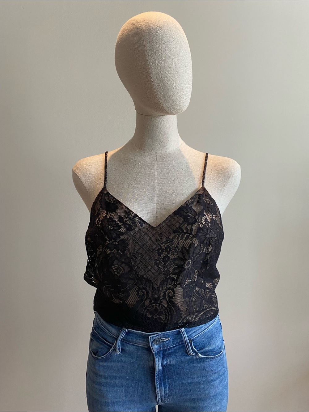 BCBG Max Azria Black Lace Camisole  Spaghetti Strap Top. Size S